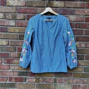 Talbots Blue Embroidered Blouse